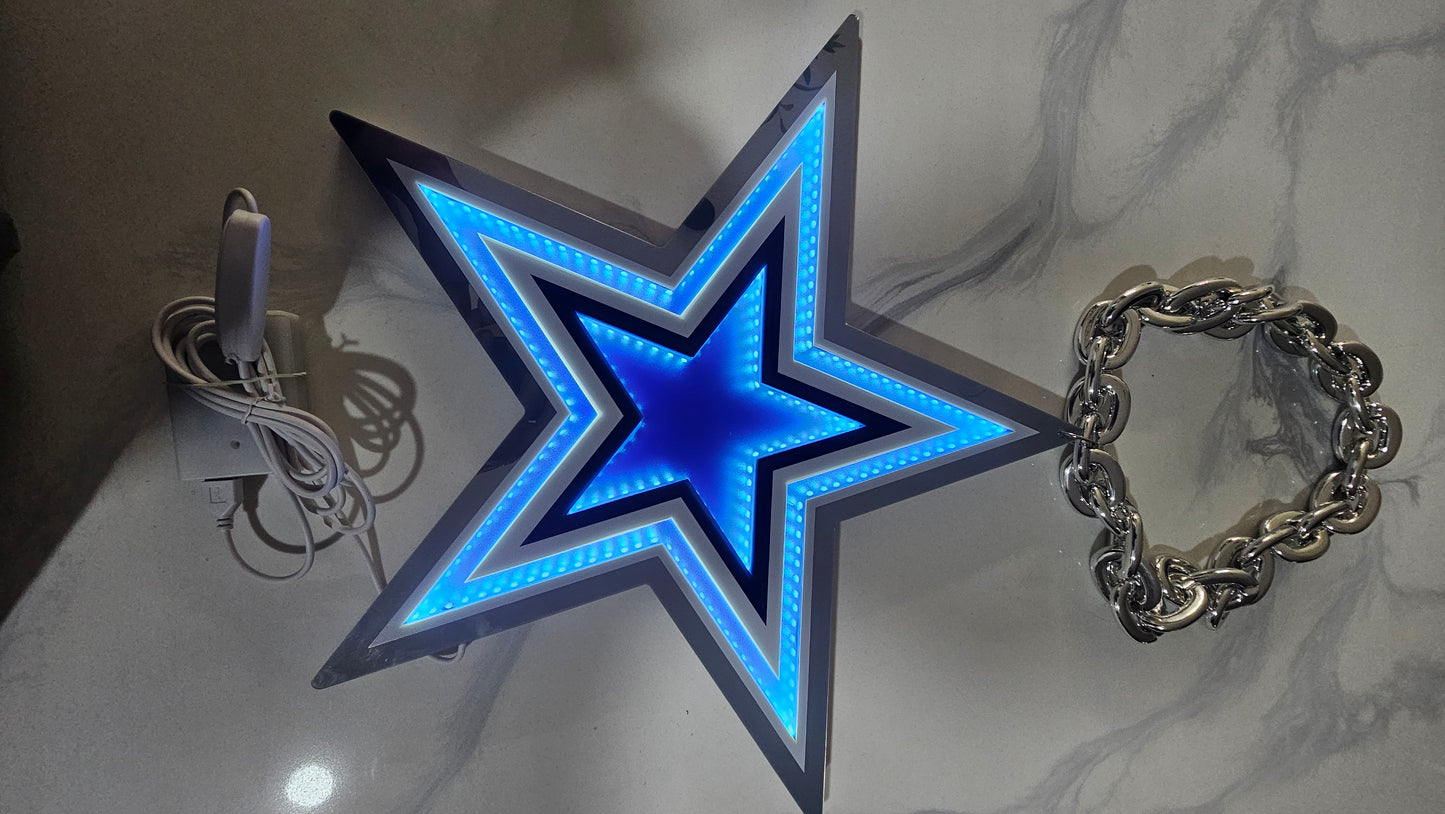 Jumbo Cowboys star LED Chain NECKLACE 5V silver chain