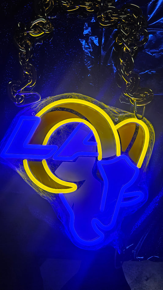 RAMS HEAD  With LA blue led chain sign 12v dual power with remote and dimmer
