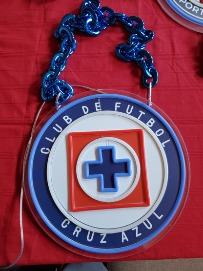 Cruz Azul blue neon led necklace chain Dual power