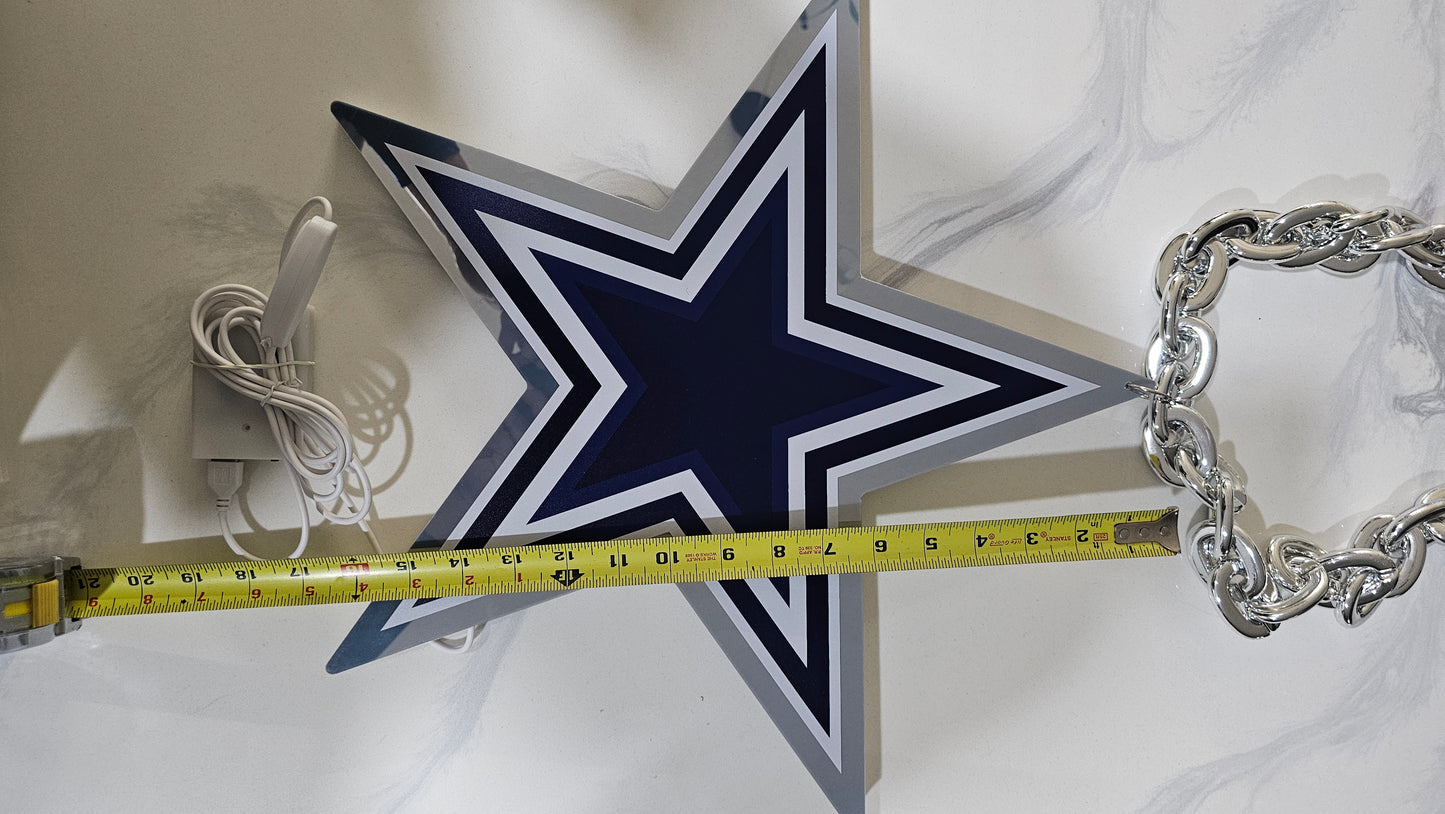 Jumbo Cowboys star LED Chain NECKLACE 5V silver chain
