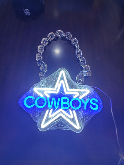 Light up star Cowboys star with neon blue cowboys LED Chain with remote and multi functions dimmer