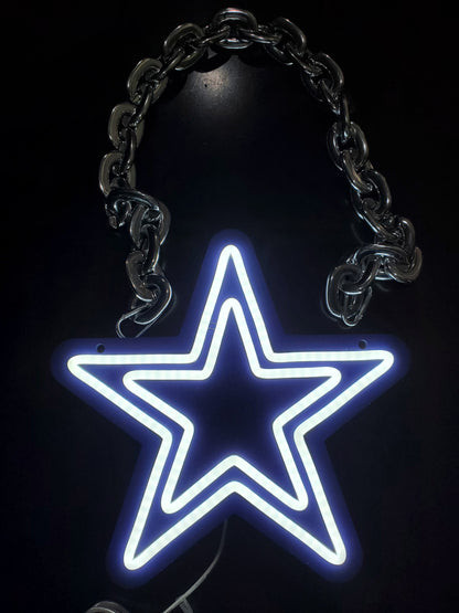 Light up star navy Cowboys star with LED Chain with remote and multi functions dimmer