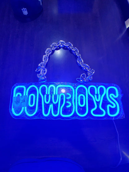 Light up neon blue Cowboys sign Chain necklace with cowboys LED Chain with remote and multi functions dimmer